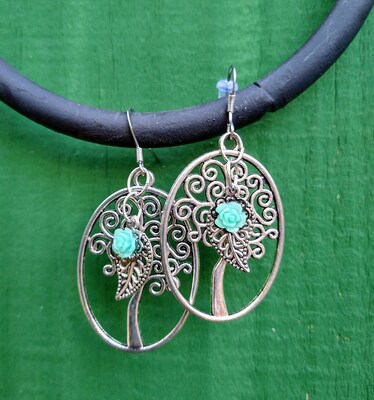 Tree of Life Dangle Earrings with Leaf and Flower Charm - image2